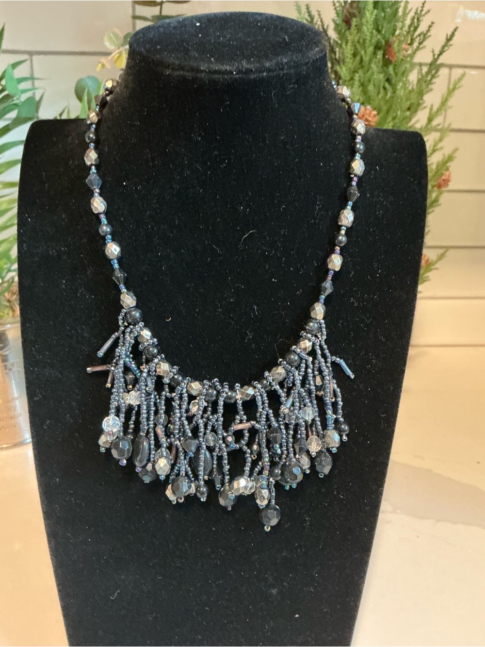 Beaded Fringe Statement Necklace